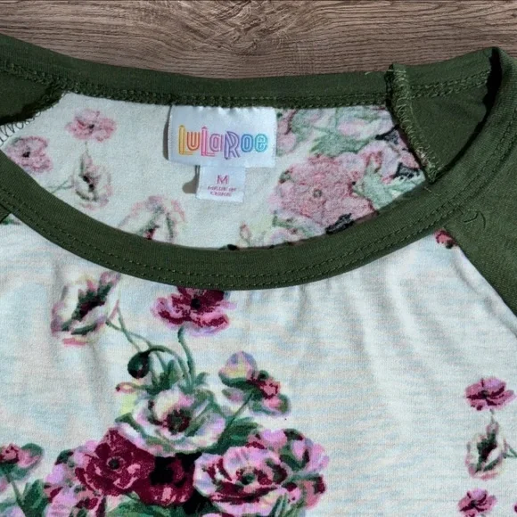 LuLaRoe 3/4 Sleeve Chic Floral Raglan Tunic - Green and Pink - Picture 7 of 9